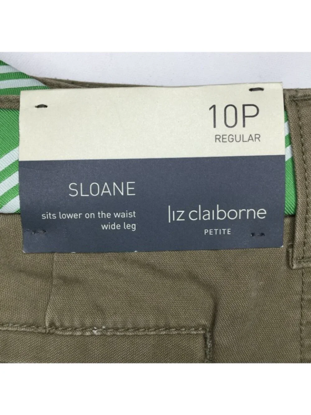 Liz Claiborne Petite Olive Green Tie Sloane Wide Leg WDPUB837 Size 10P Regular